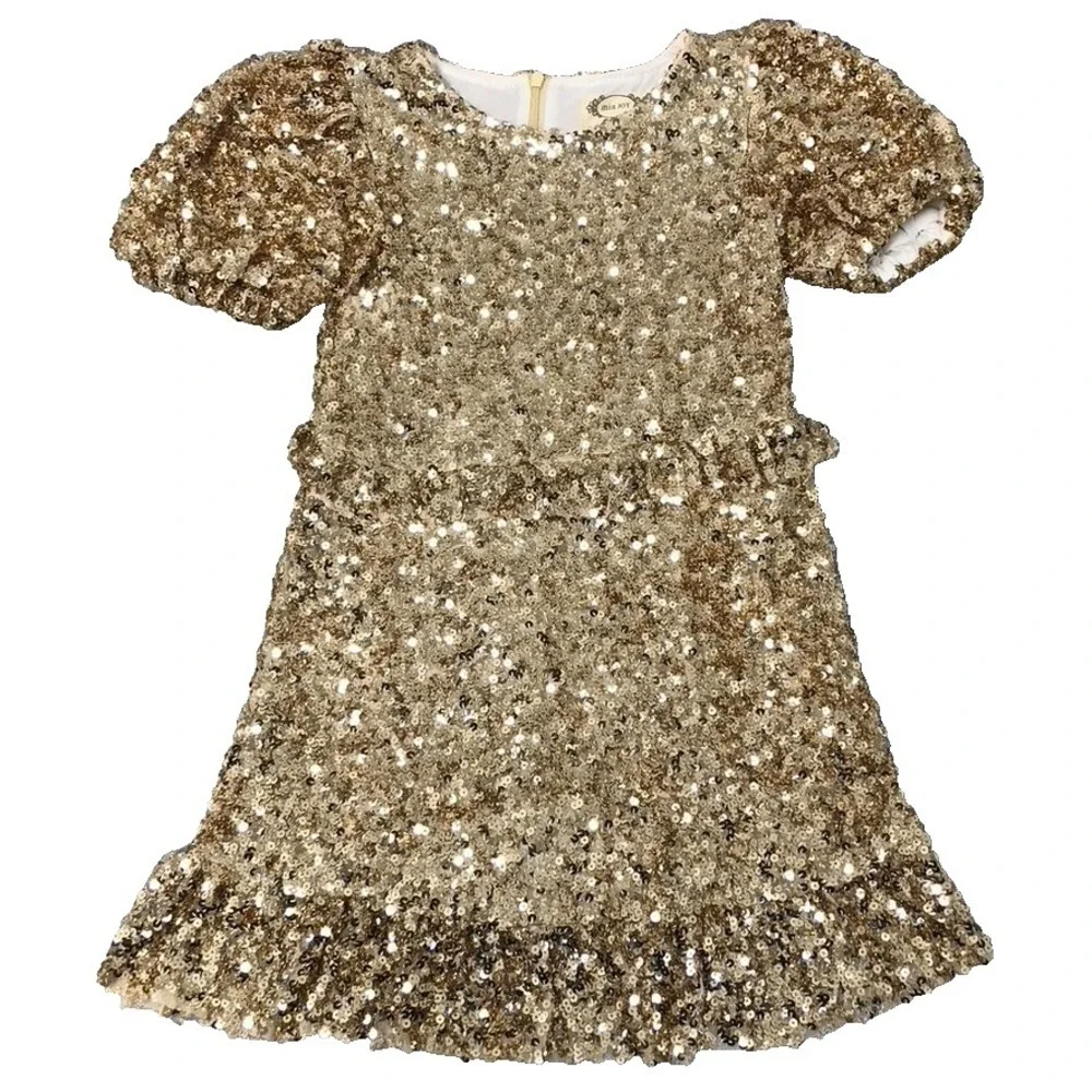 Mia Joy Sequin Dress Girls 6 Gold Short Sleeve Party Wedding Holiday Formal
